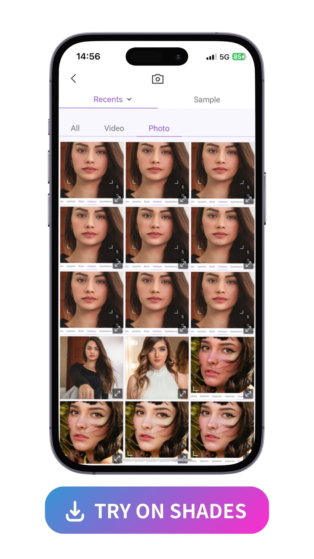 photo album preview to choose the photo to apply foundation try on effect with Vivid Glam